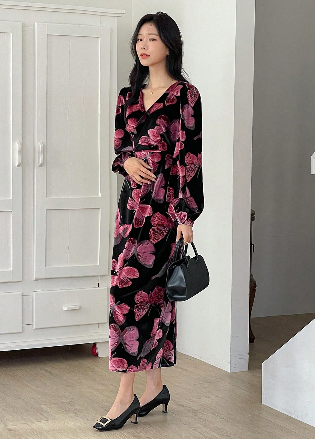 Черное кэжуал платье а-силуэт SHEIN бабочки