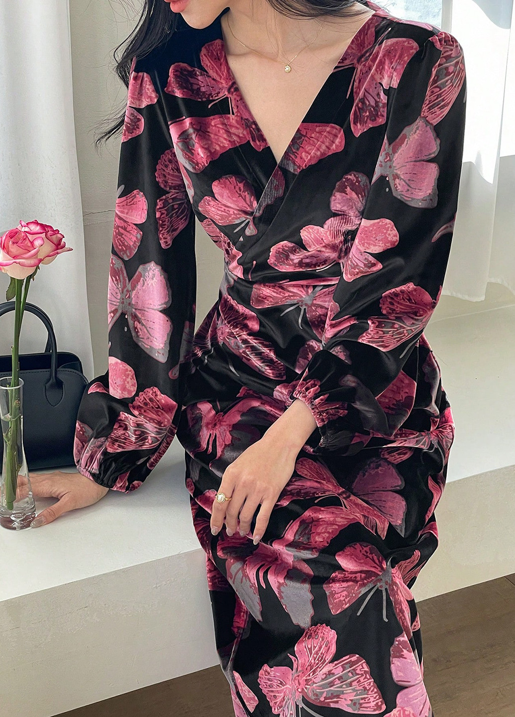 Черное кэжуал платье а-силуэт SHEIN бабочки