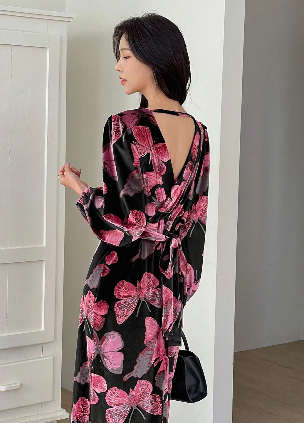Черное кэжуал платье а-силуэт SHEIN бабочки