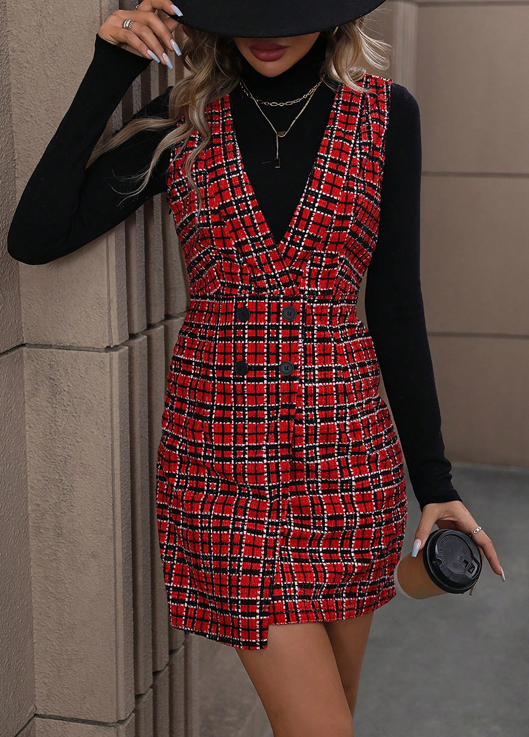 Демисезонный женский сарафан SHEIN в клеточку