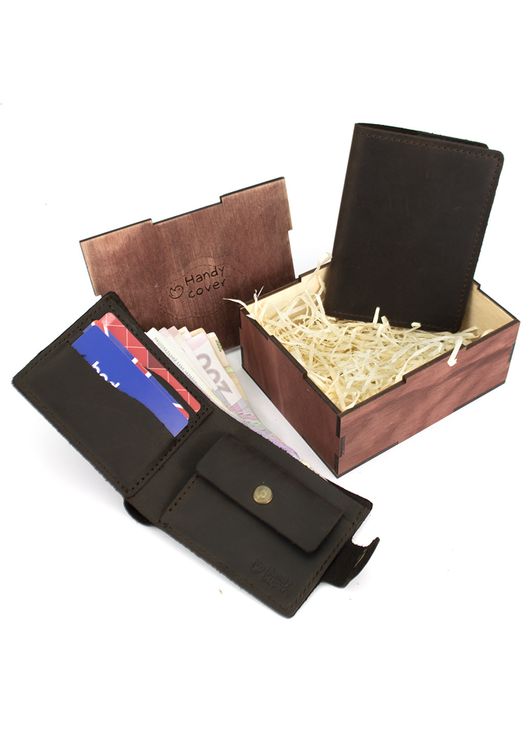 Мужской подарочный набор №47 коричневый (кошелек и обложка на паспорт) в коробке HandyCover (227842484)