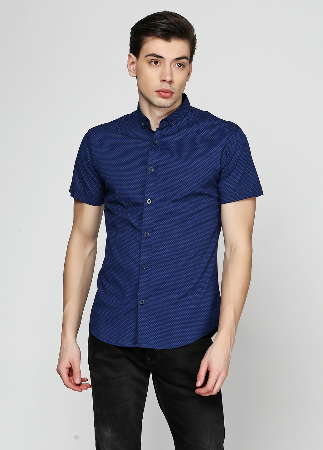 Синяя кэжуал рубашка с абстрактным узором Madoc Jeans с коротким рукавом