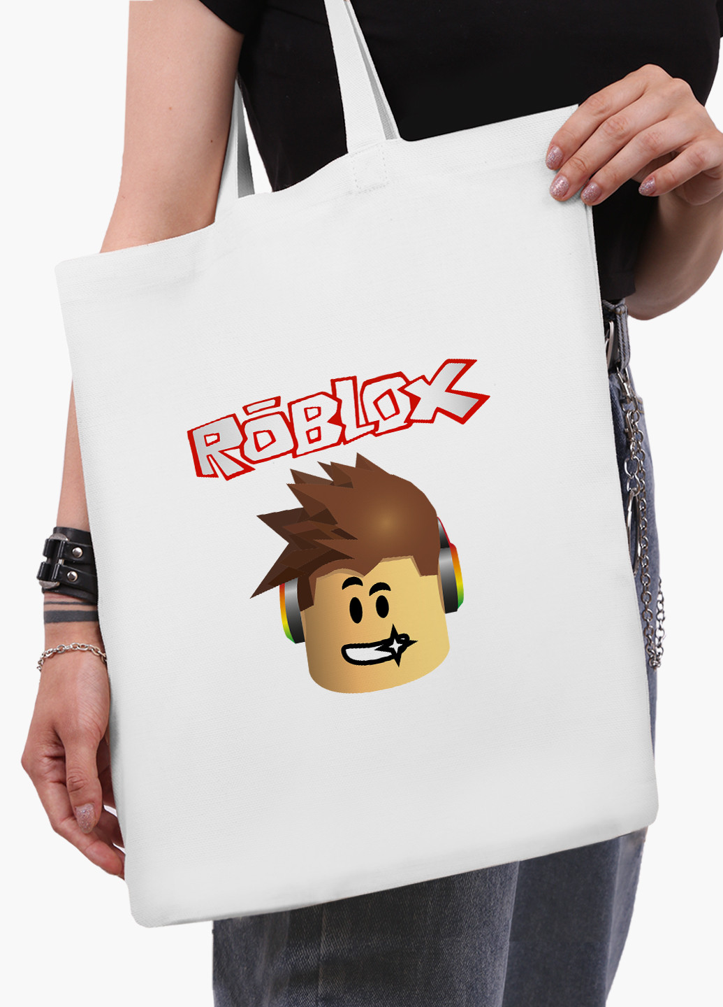 Еко сумка шоппер біла Роблокс (Roblox) (9227-1713-WT-2) екосумка шопер 41*35 см MobiPrint (219111091)