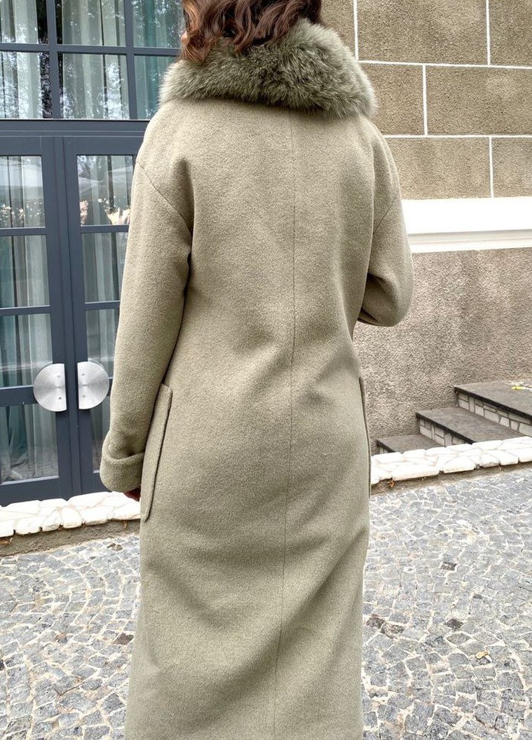 Зеленое зимнее Пальто из шерстяной ткани с отделкой песцом оверсайз Шикарные меха