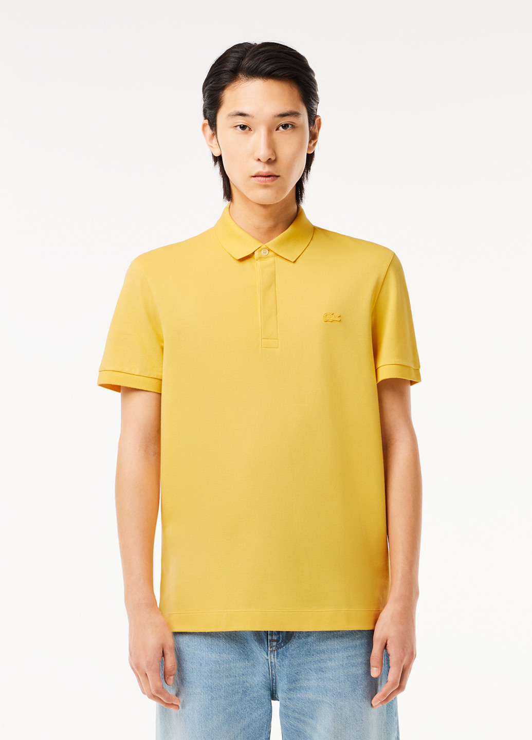 Желтая футболка-поло для мужчин Lacoste однотонная