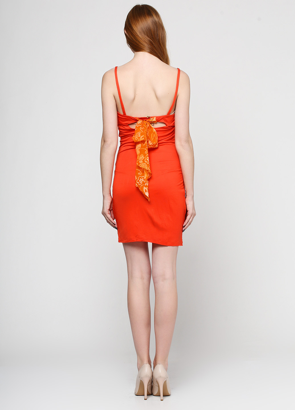 Оранжево-красное коктейльное платье Phard однотонное