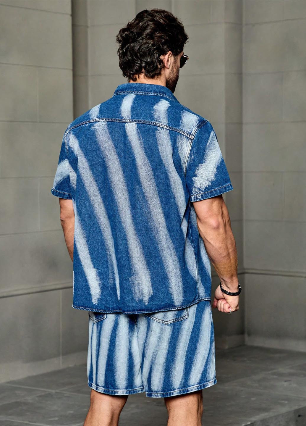 Блакитний літній костюм (сорочка, шорти) з шортами, з сорочкою SHEIN