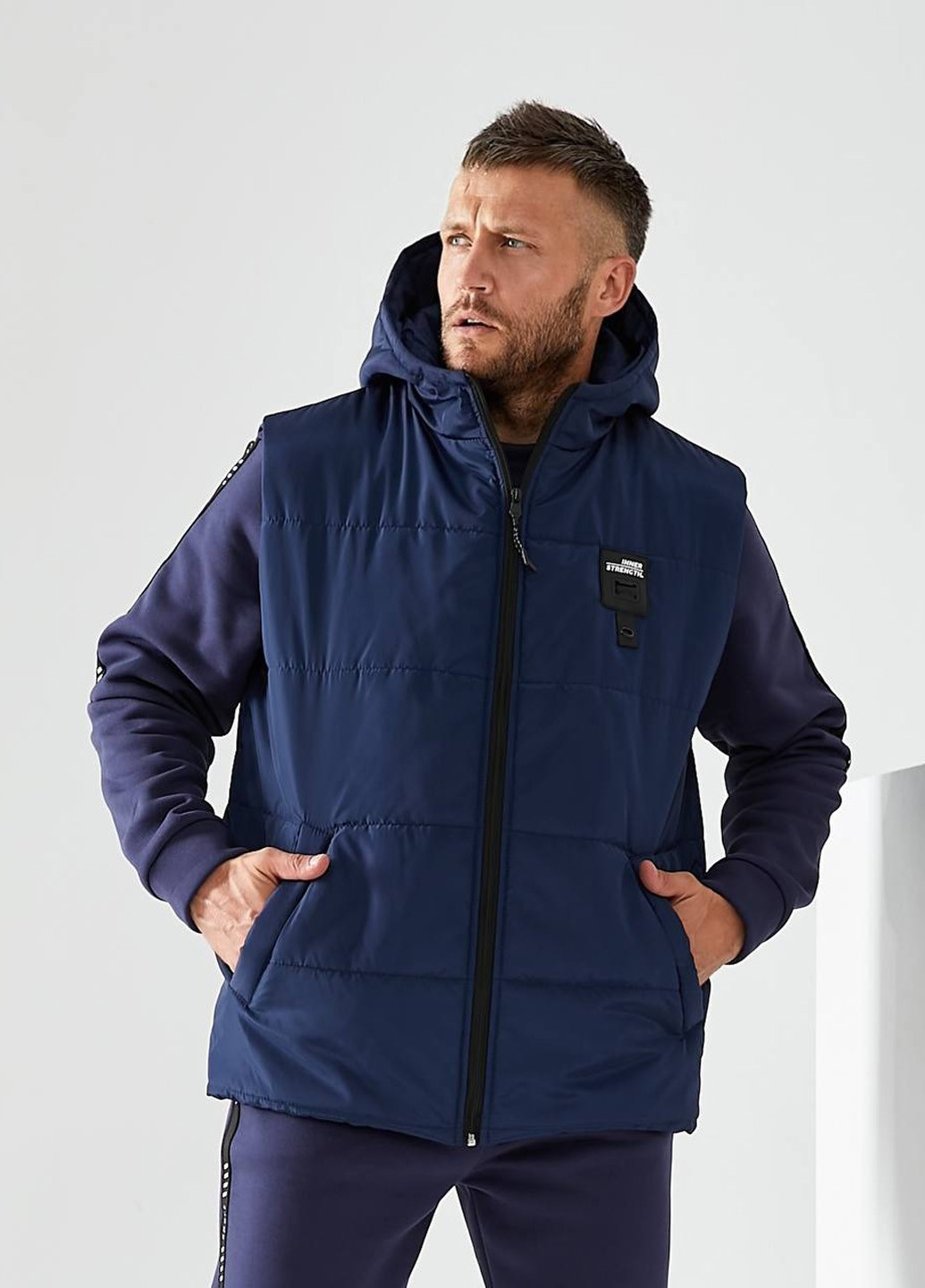 Індиго демісезонний костюм (жилет, світшот, штани) брючний, трійка No Brand