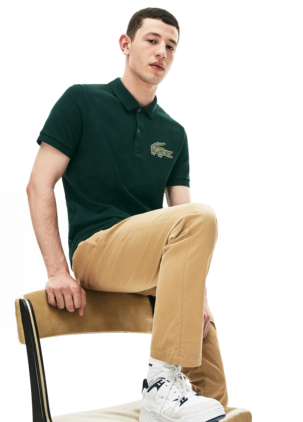 Темно-зеленая футболка-поло для мужчин Lacoste однотонная