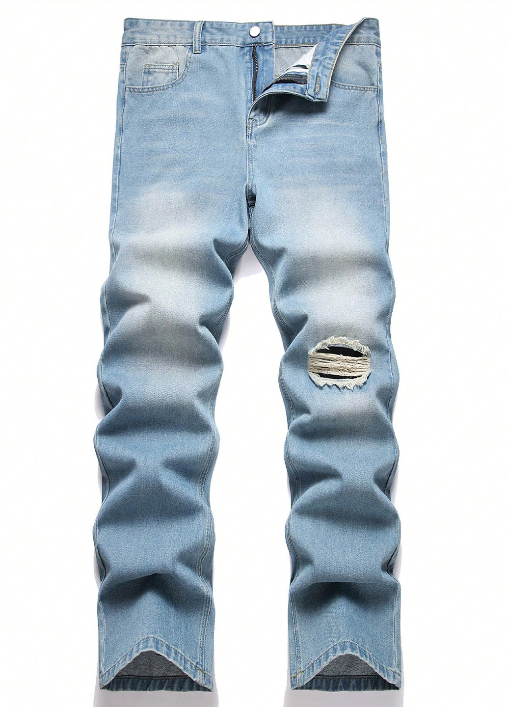 Голубые демисезонные прямые джинсы SHEIN