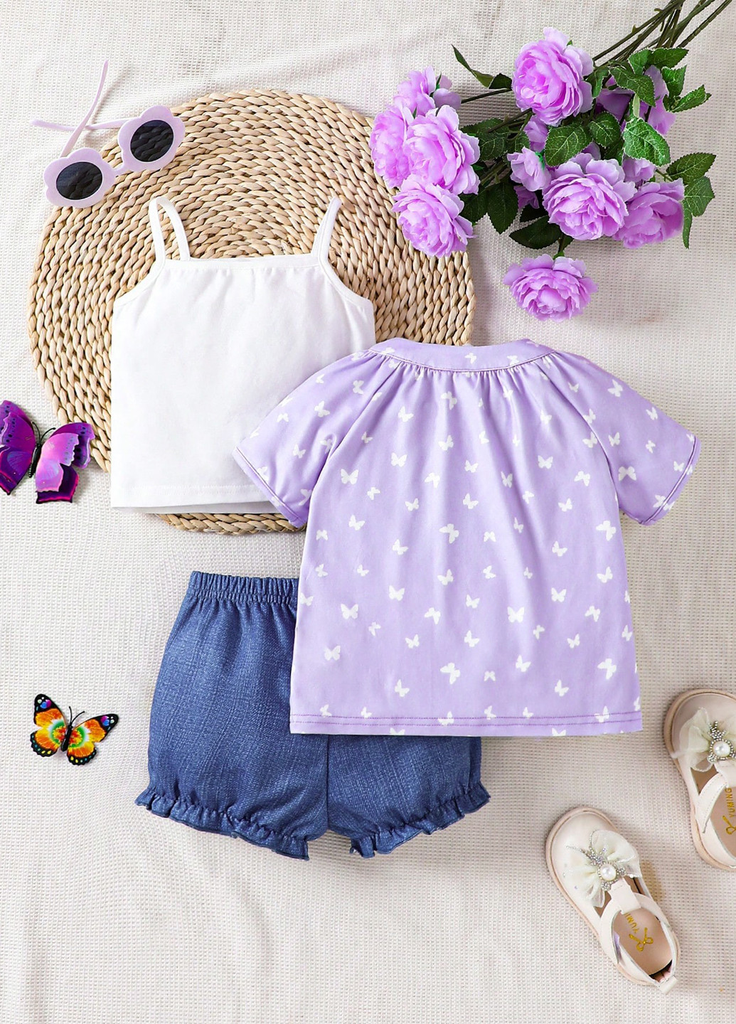 Комбинированный летний костюм (блуза, майка, шорты) SHEIN