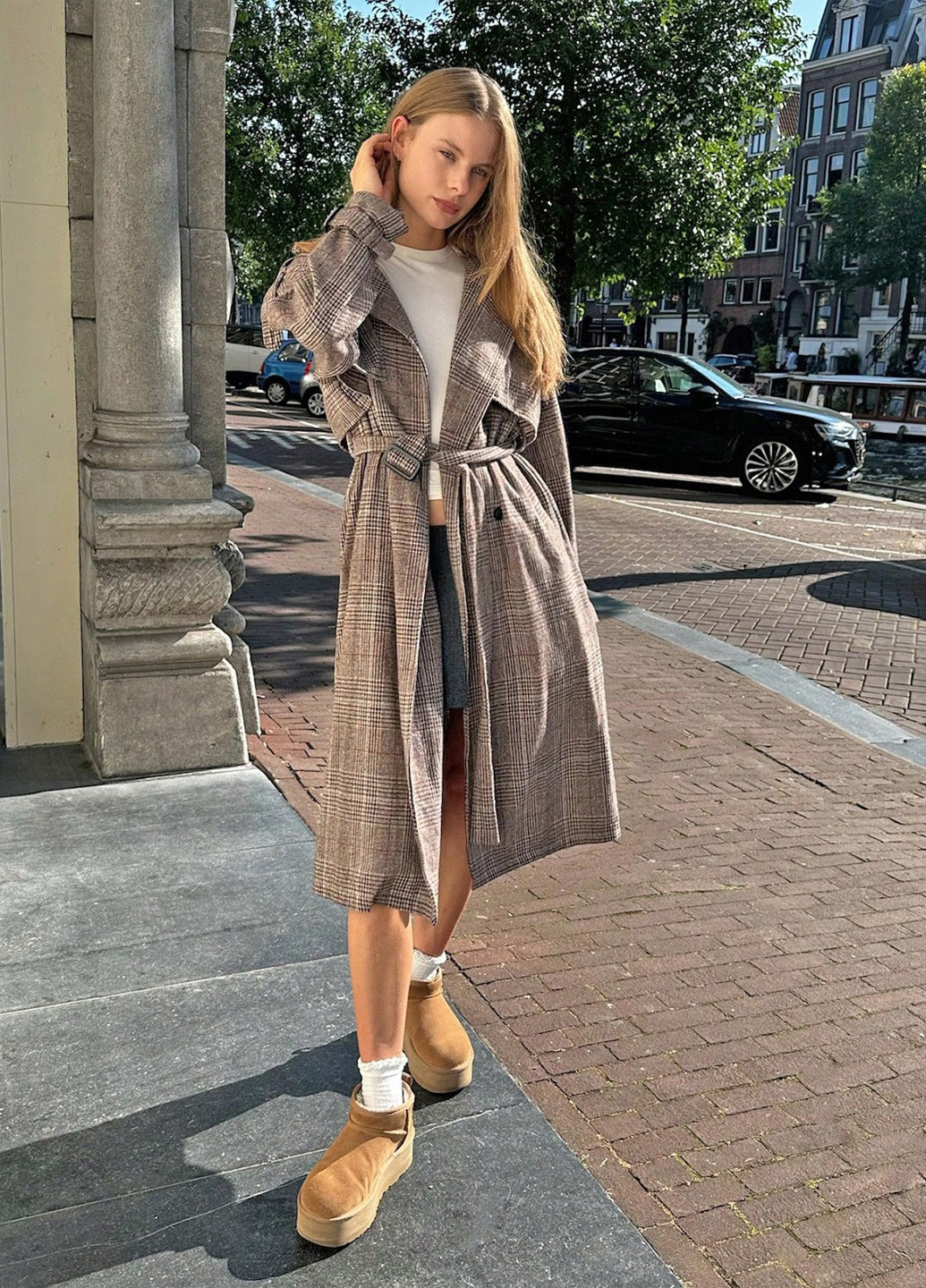 Коричневе демісезонне Пальто двобортне SHEIN