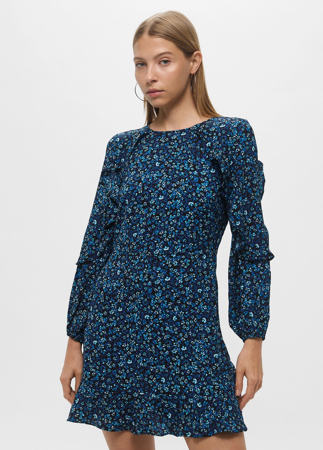 Синее кэжуал платье H&M с цветочным принтом