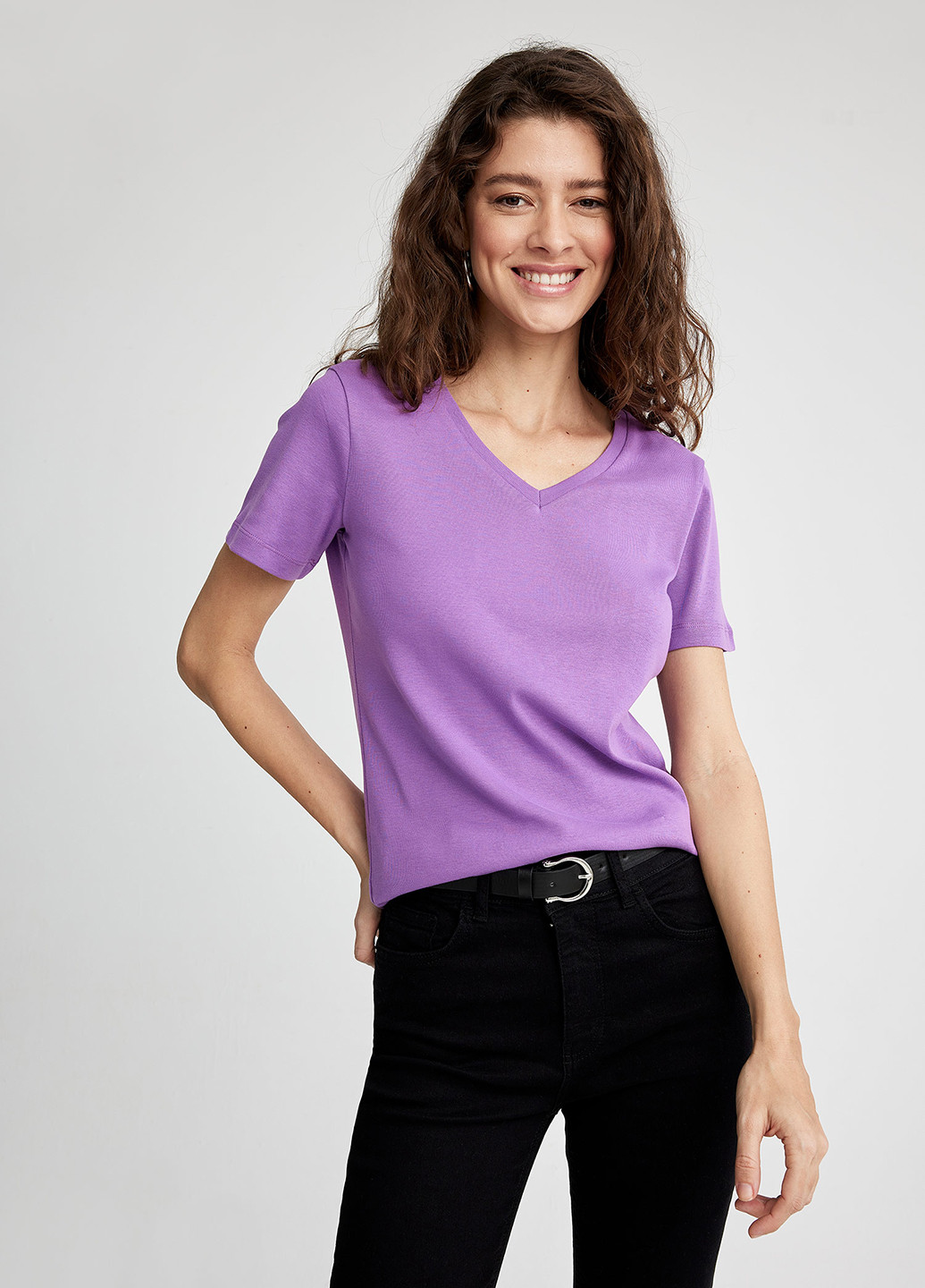Светло-фиолетовая летняя футболка DeFacto