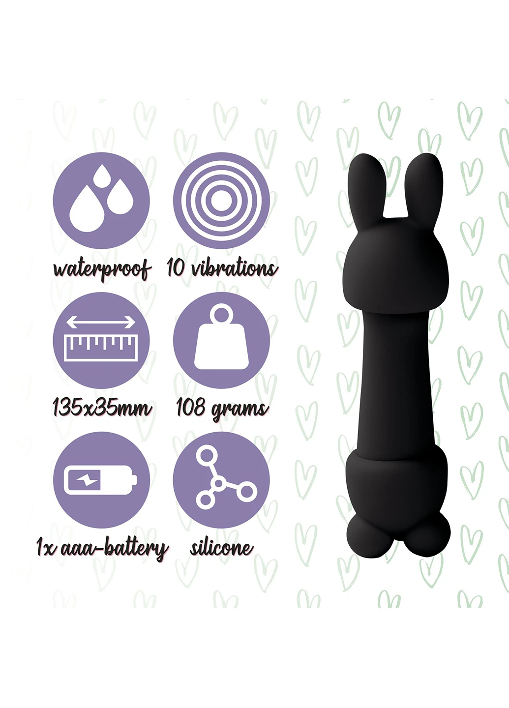Мини-вибратор Mister Bunny Black с двумя насадками FeelzToys (254152078)