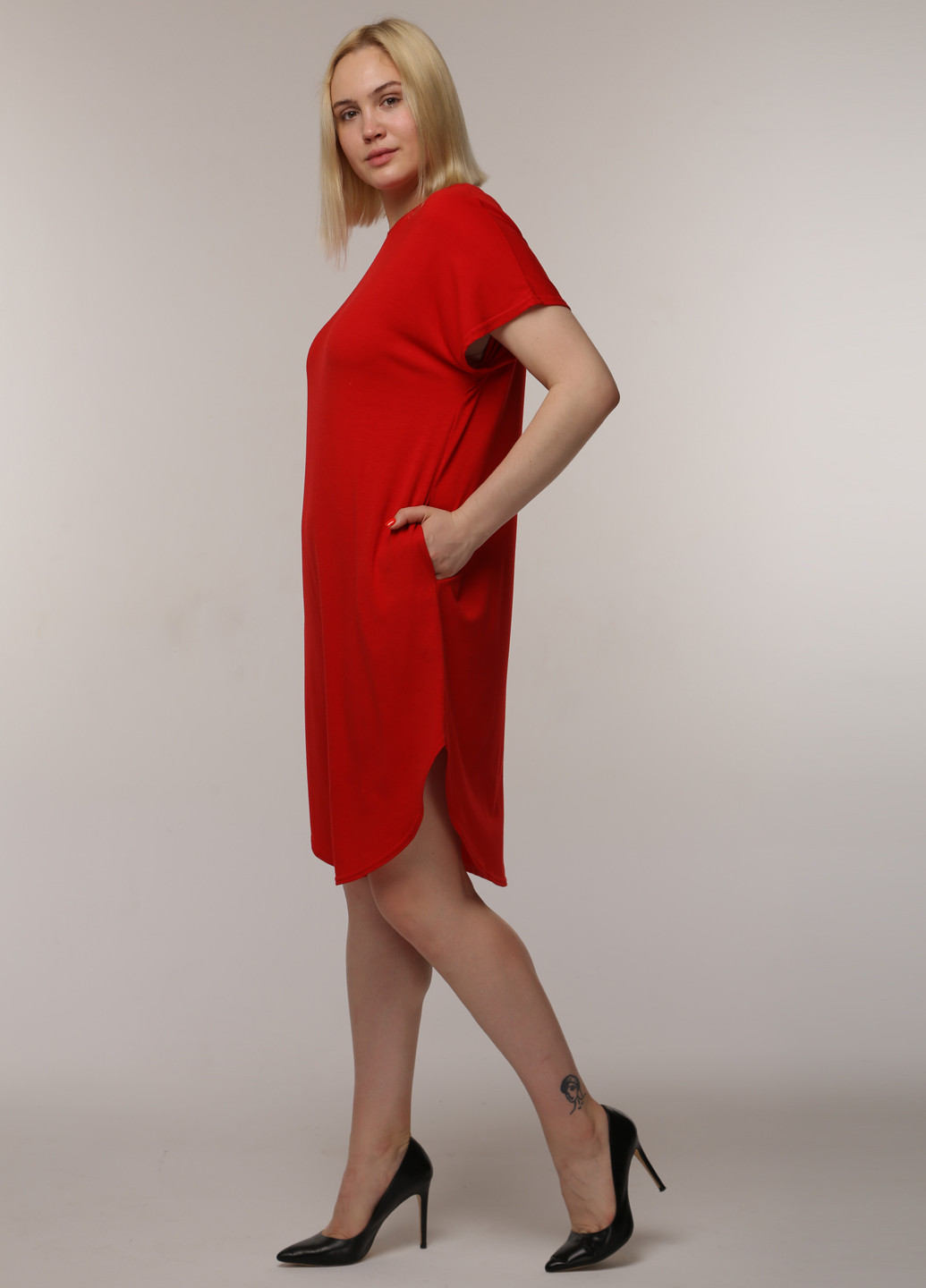 Красное кэжуал платье а-силуэт Maxiline однотонное
