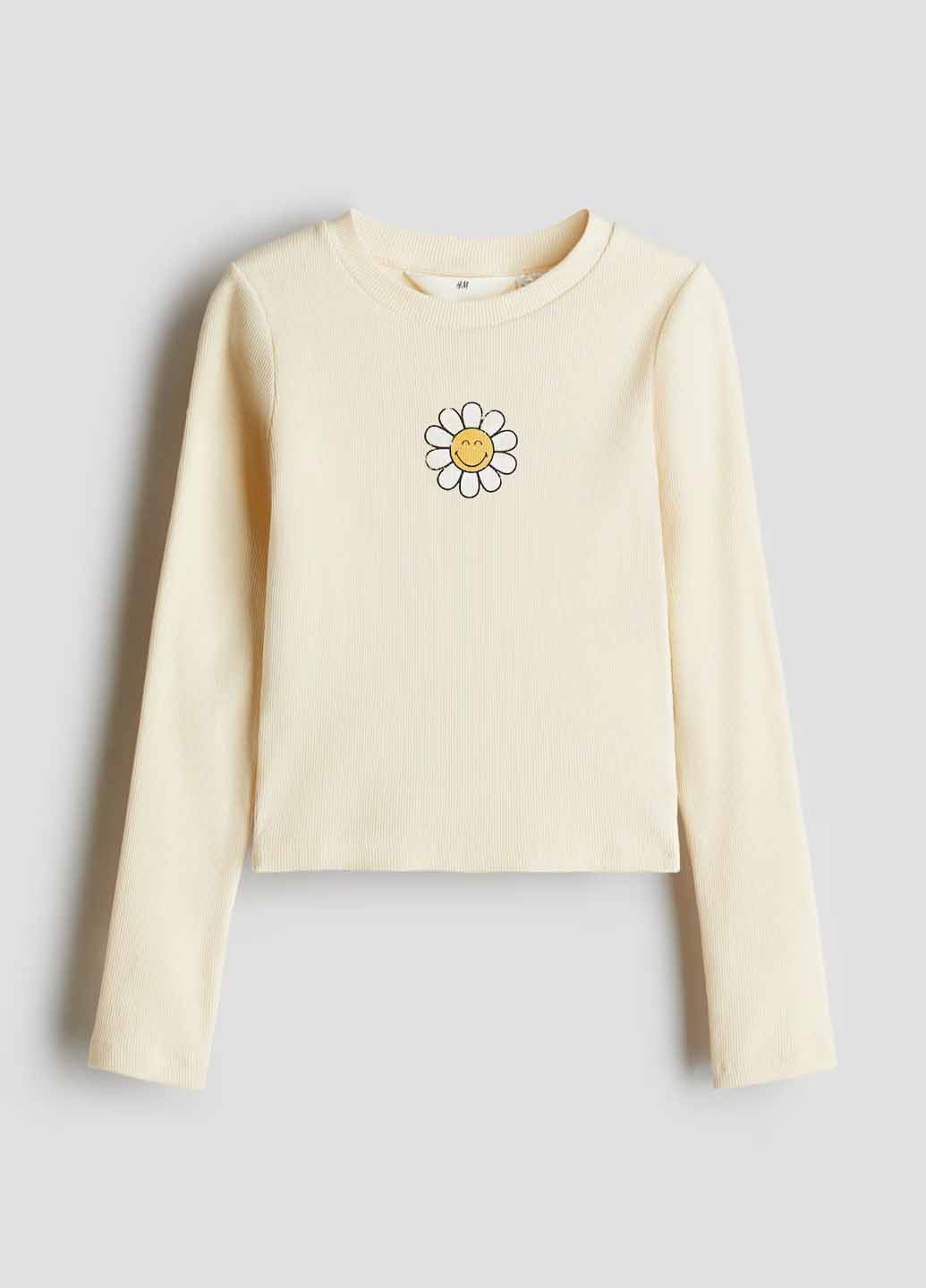 Светло-желтый демисезонный кэжуал лонгслив H&M с цветами