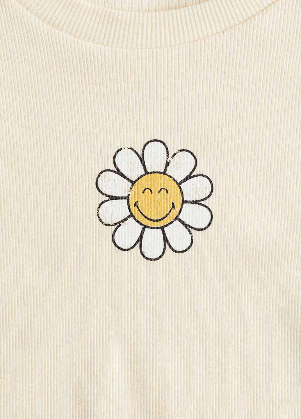 Светло-желтый демисезонный кэжуал лонгслив H&M с цветами