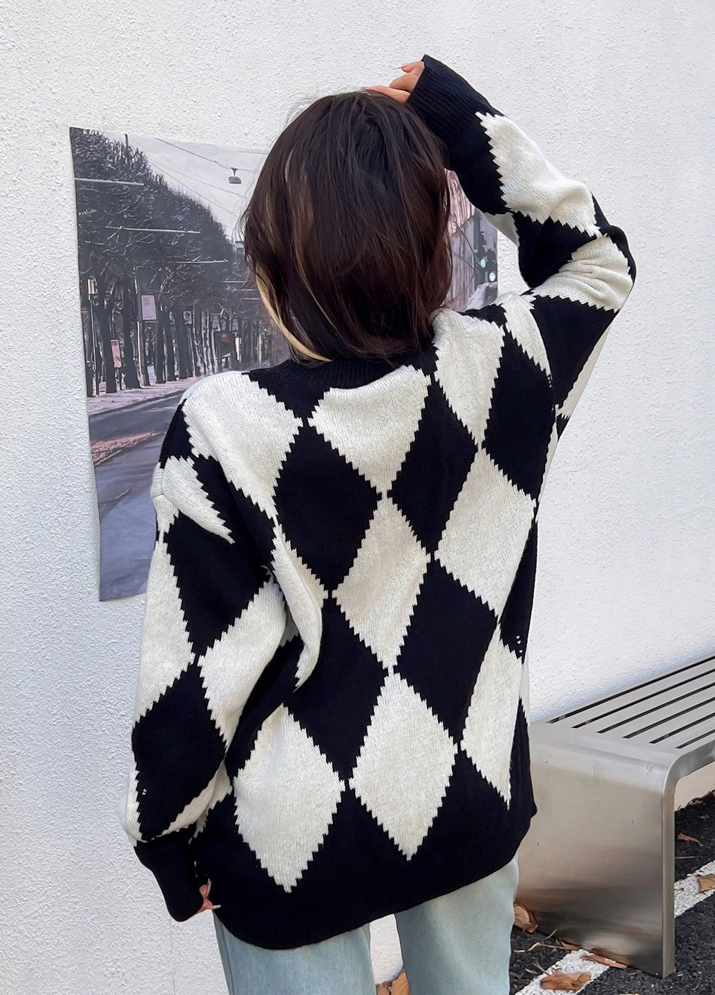 Черно-белый демисезонный джемпер джемпер SHEIN