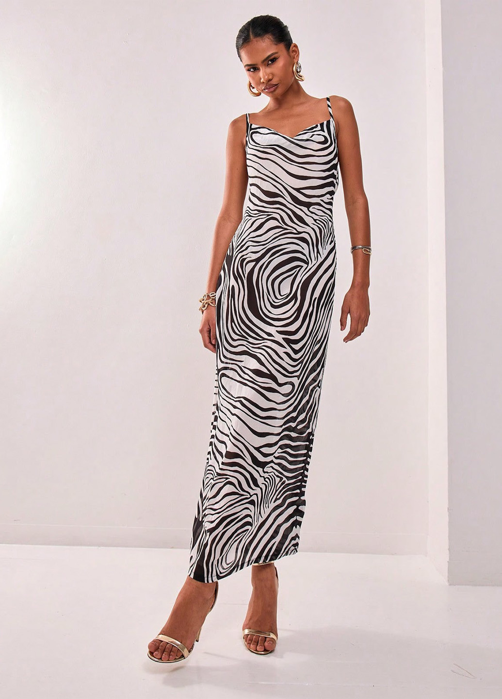 Чорно-білий кежуал сукня сукня-комбінація SHEIN зебра