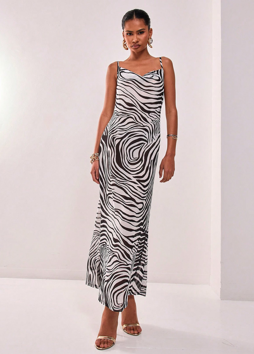 Чорно-білий кежуал сукня сукня-комбінація SHEIN зебра