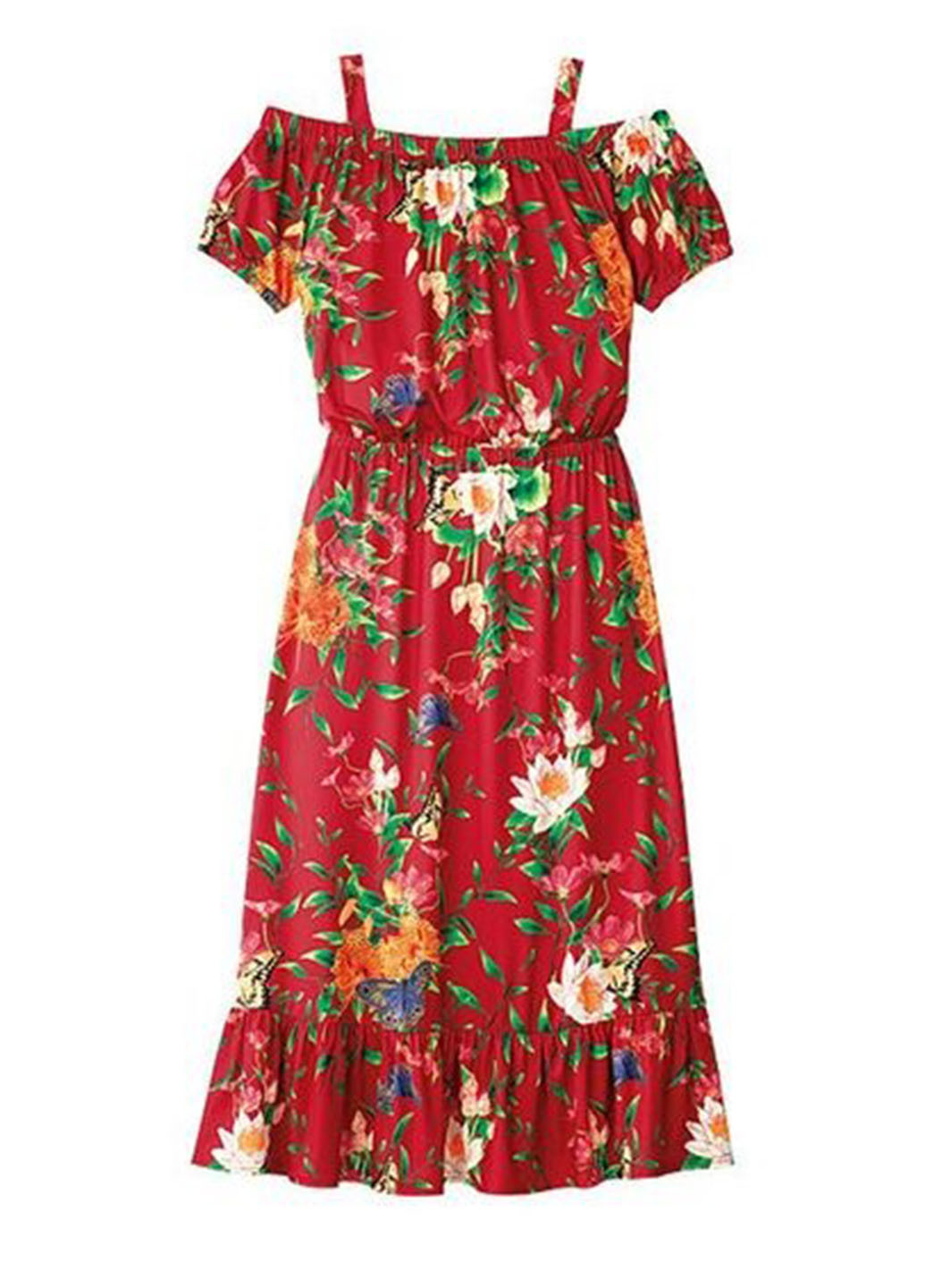 Красное кэжуал платье с открытыми плечами Avon с цветочным принтом
