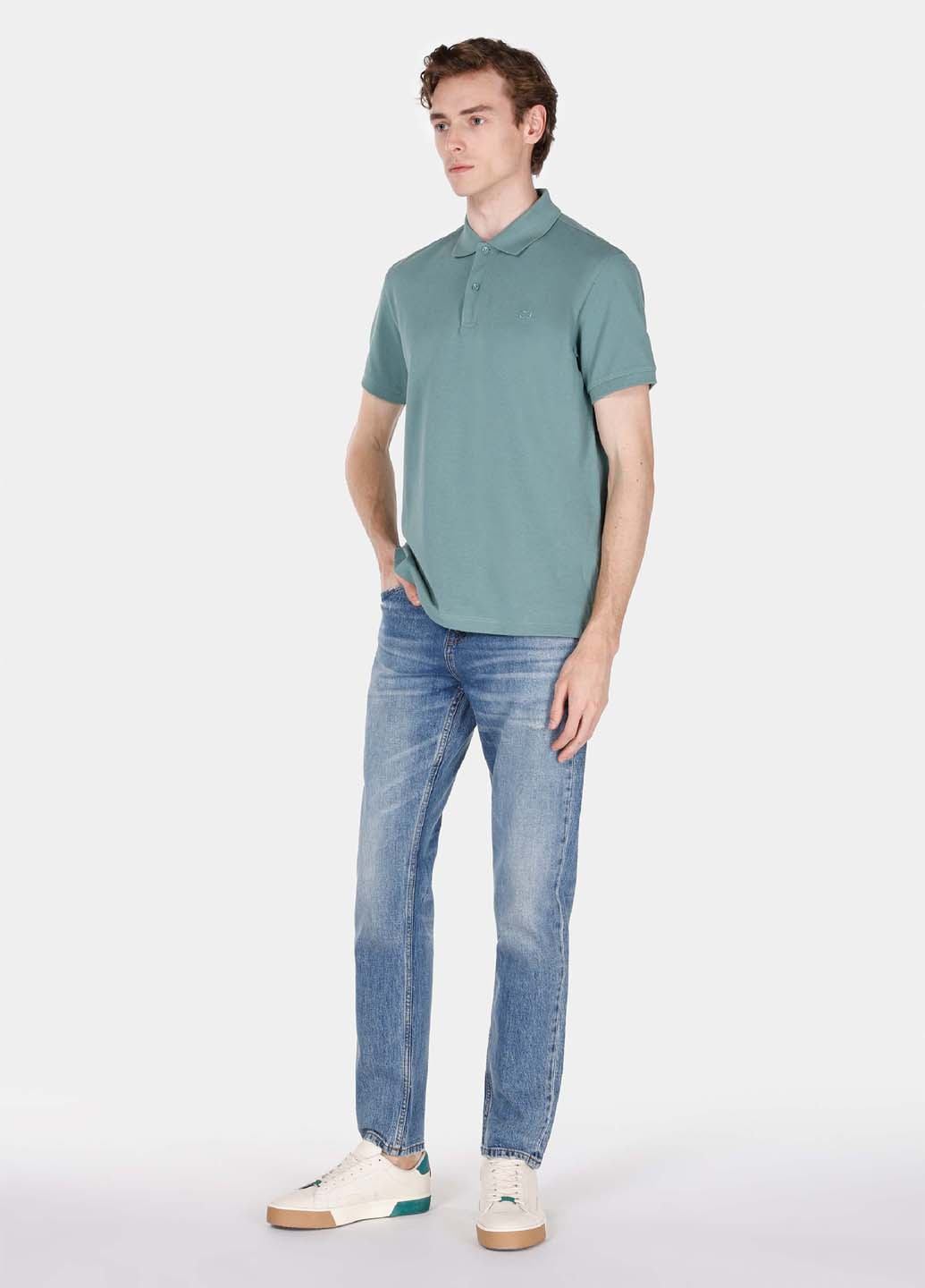 Мятная футболка-поло для мужчин Colin's однотонная