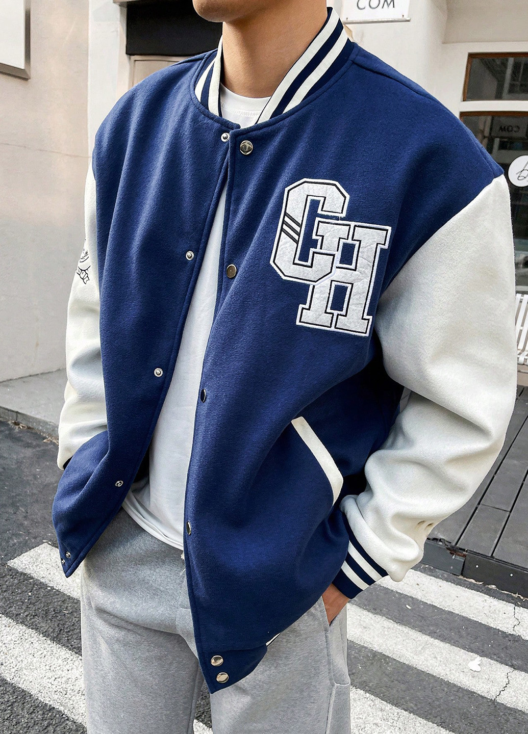 Бомбер SHEIN бейсбольный на кнопках (365220663)