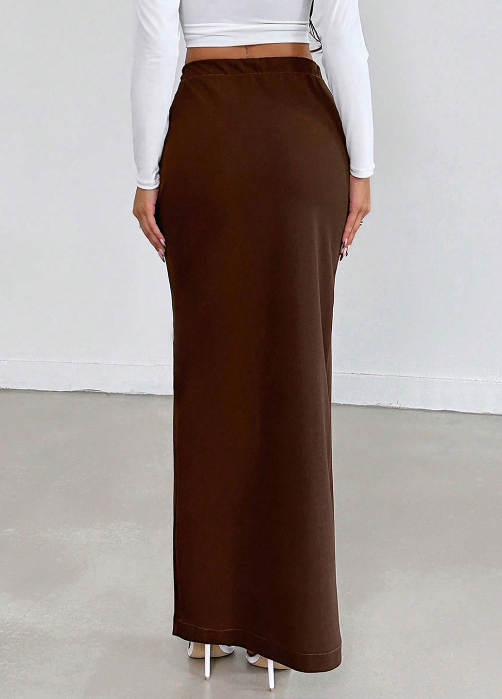 Коричневая кэжуал однотонная юбка SHEIN карандаш