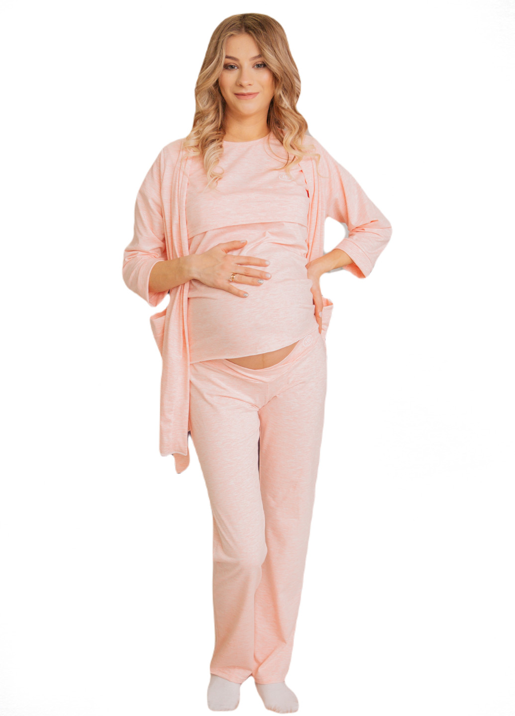 6601(55)8829603(55)06 Комплект для беременных и кормящих (Укороченный халат, футболка, брюки) Розовый HN рита (223533250)