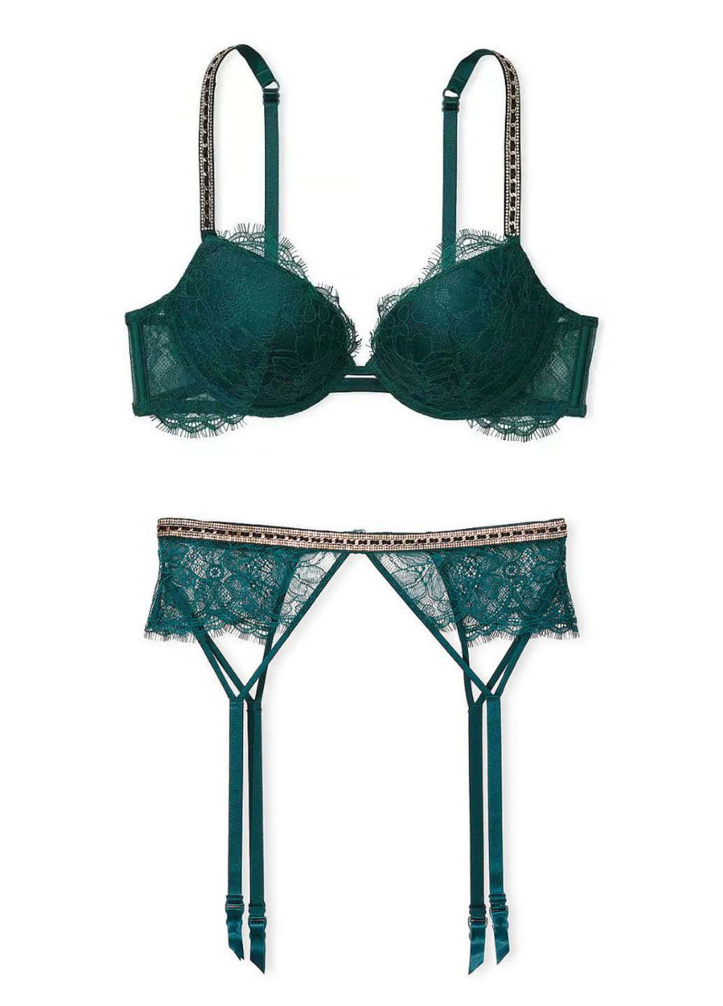 Темно-зеленый демисезонный комплект (бюстгальтер, пояс для чулок) Victoria's Secret
