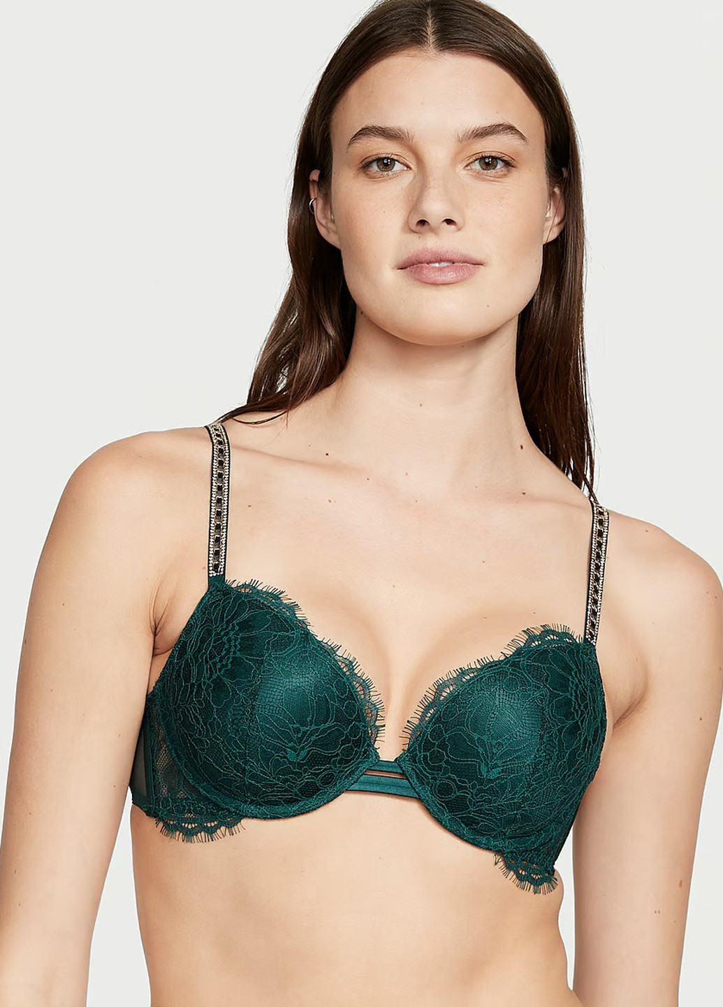 Темно-зеленый демисезонный комплект (бюстгальтер, пояс для чулок) Victoria's Secret