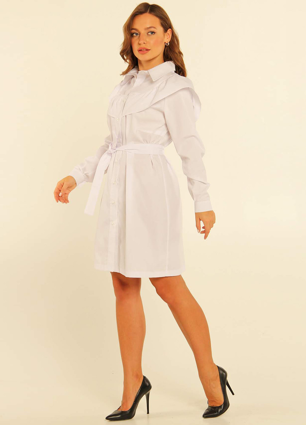 Белое кэжуал платье рубашка Majaly однотонное