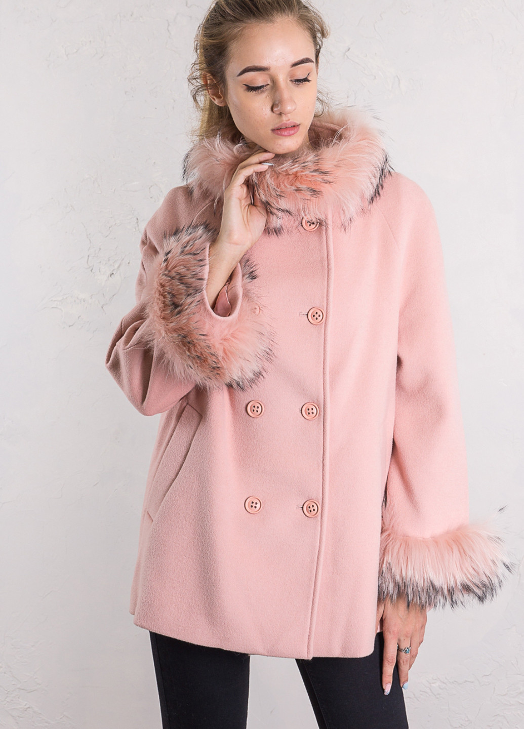 Розовое демисезонное Пальто двубортное Only