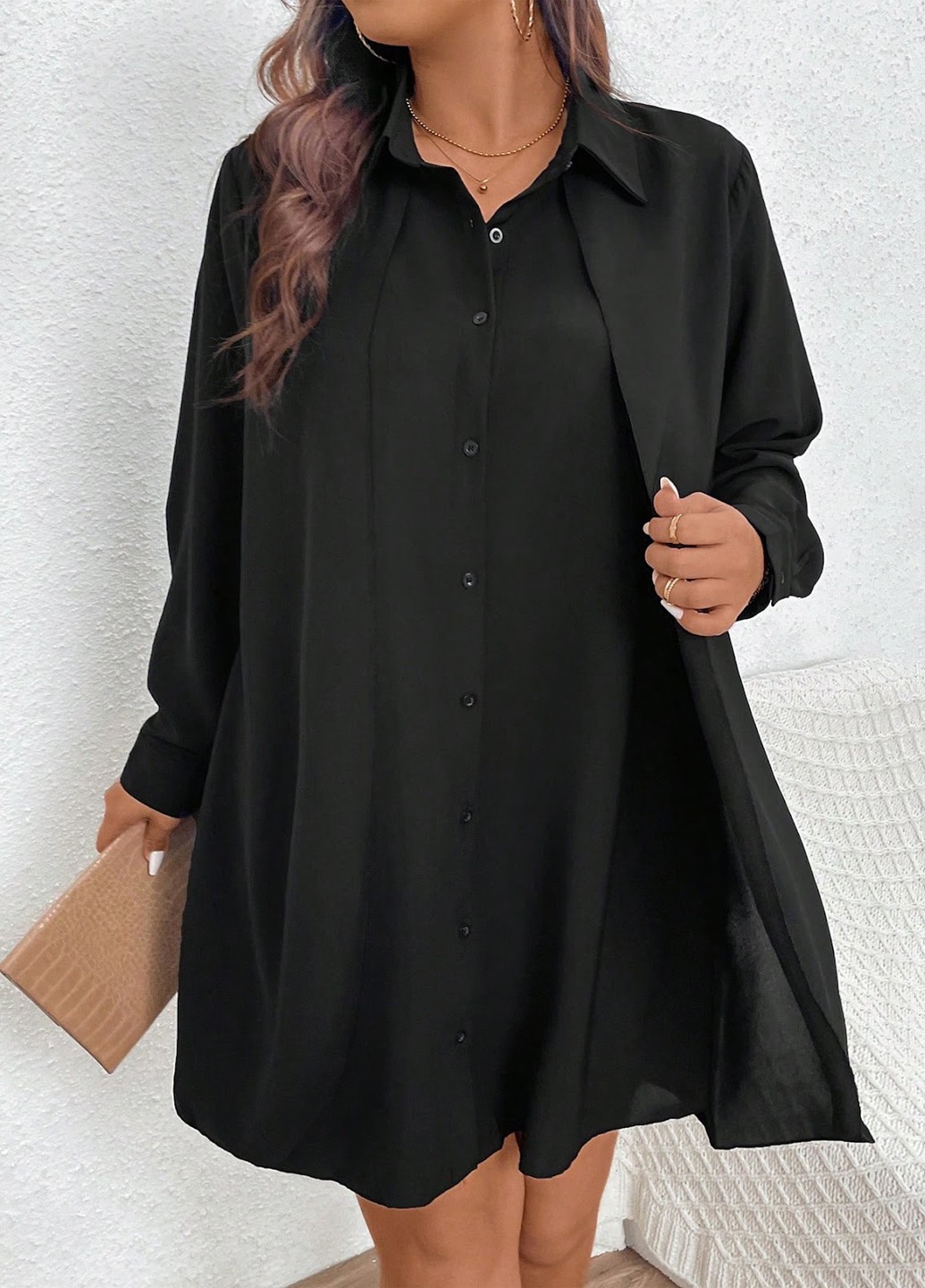 Чорна кежуал сукня сукня-сорочка SHEIN однотонна
