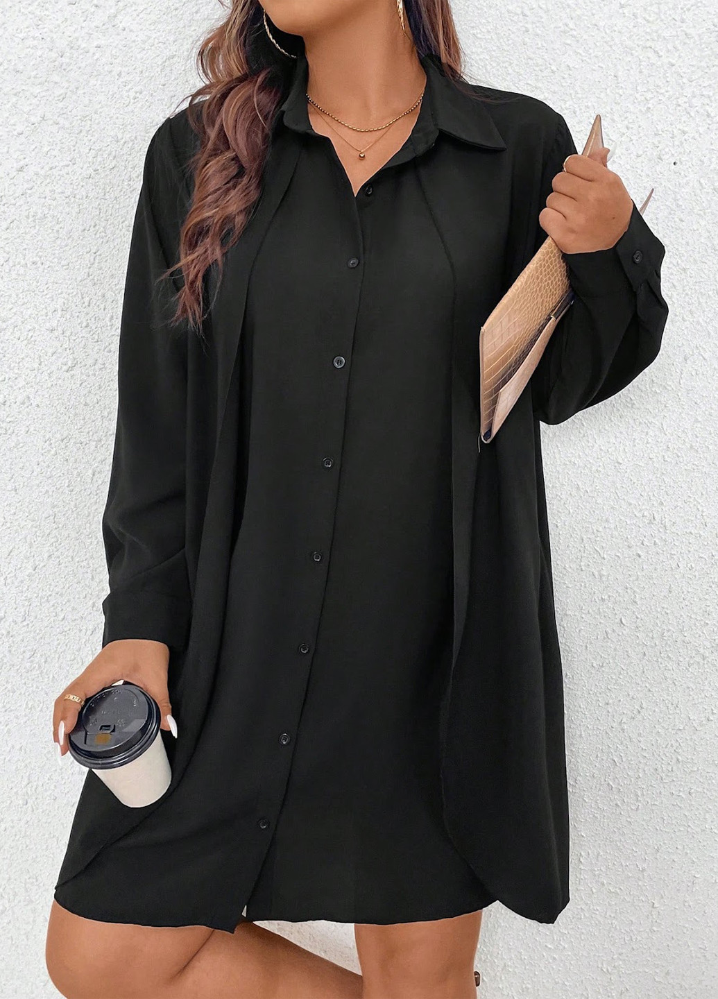 Чорна кежуал сукня сукня-сорочка SHEIN однотонна