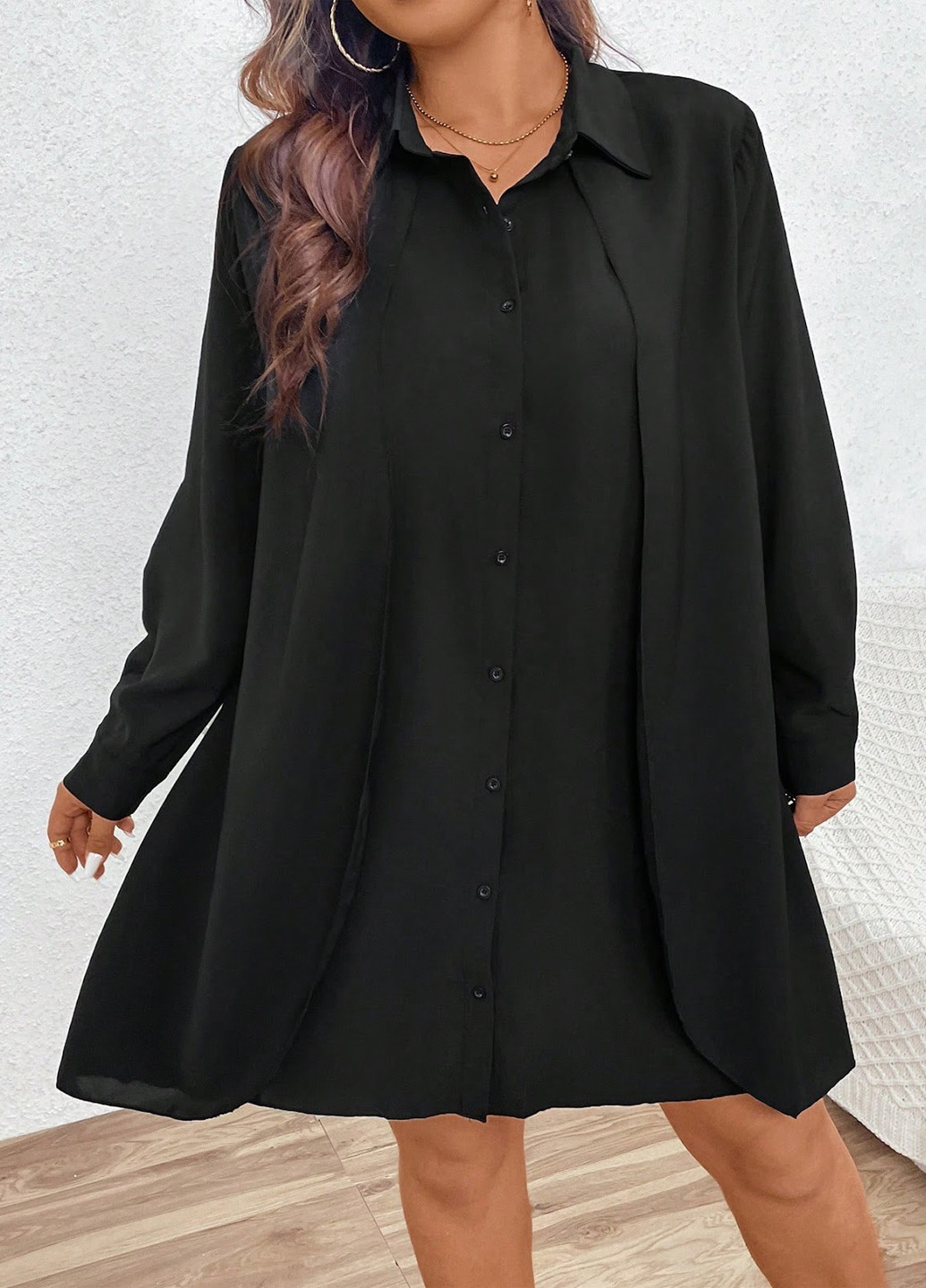Чорна кежуал сукня сукня-сорочка SHEIN однотонна