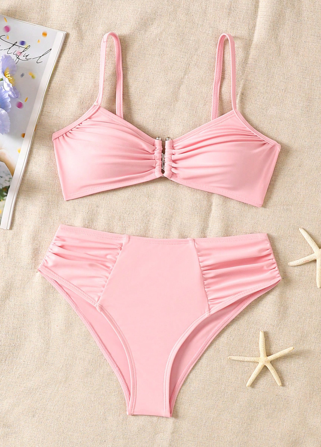 Розовый летний купальник (лиф, трусики) бикини, раздельный SHEIN