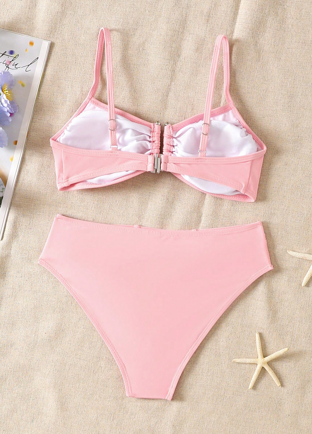 Розовый летний купальник (лиф, трусики) бикини, раздельный SHEIN