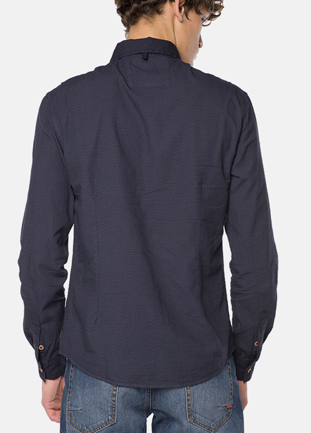 Темно-синяя кэжуал рубашка однотонная MR 520 с длинным рукавом
