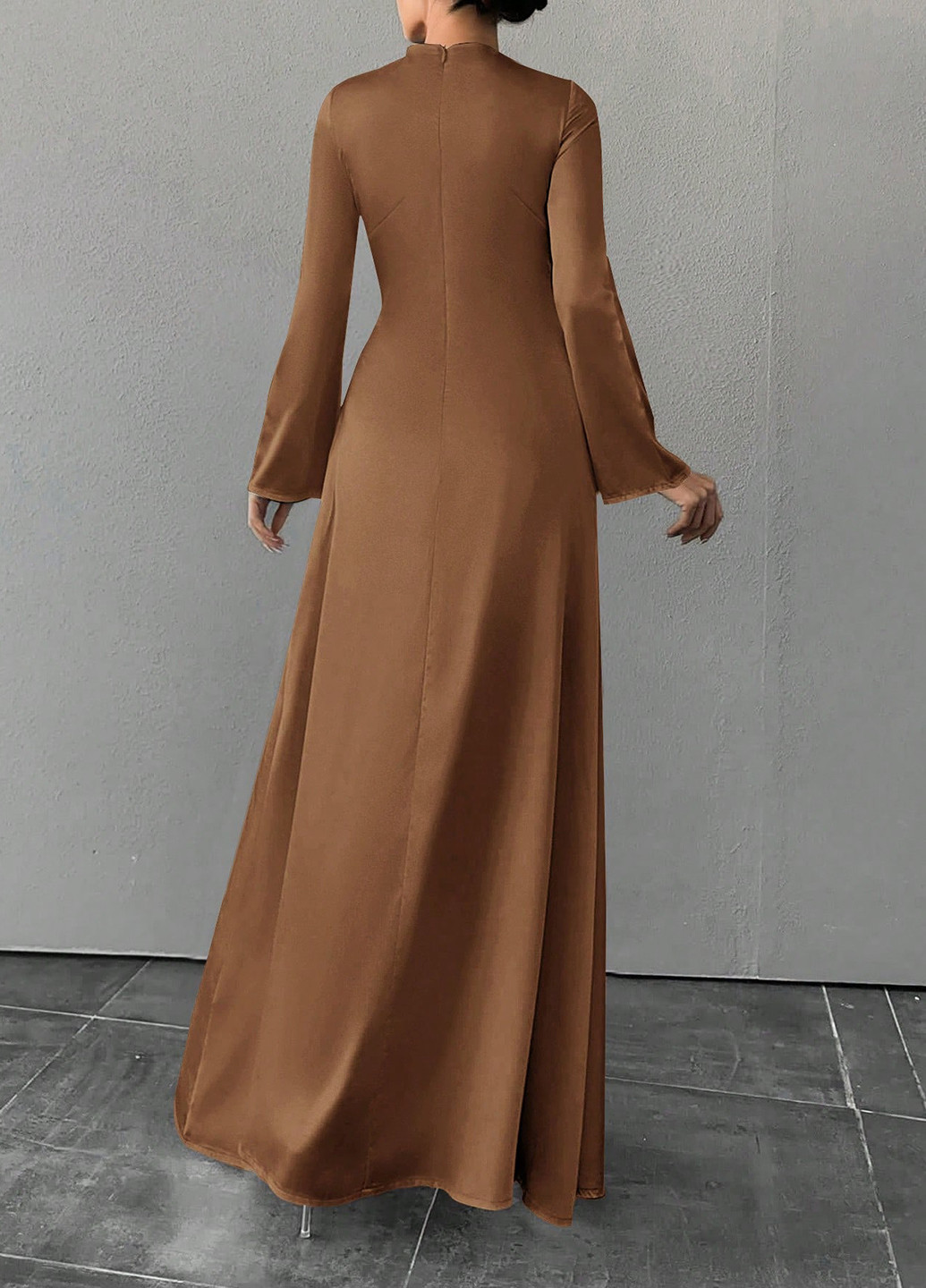 Кофейное вечернее платье а-силуэт SHEIN однотонное