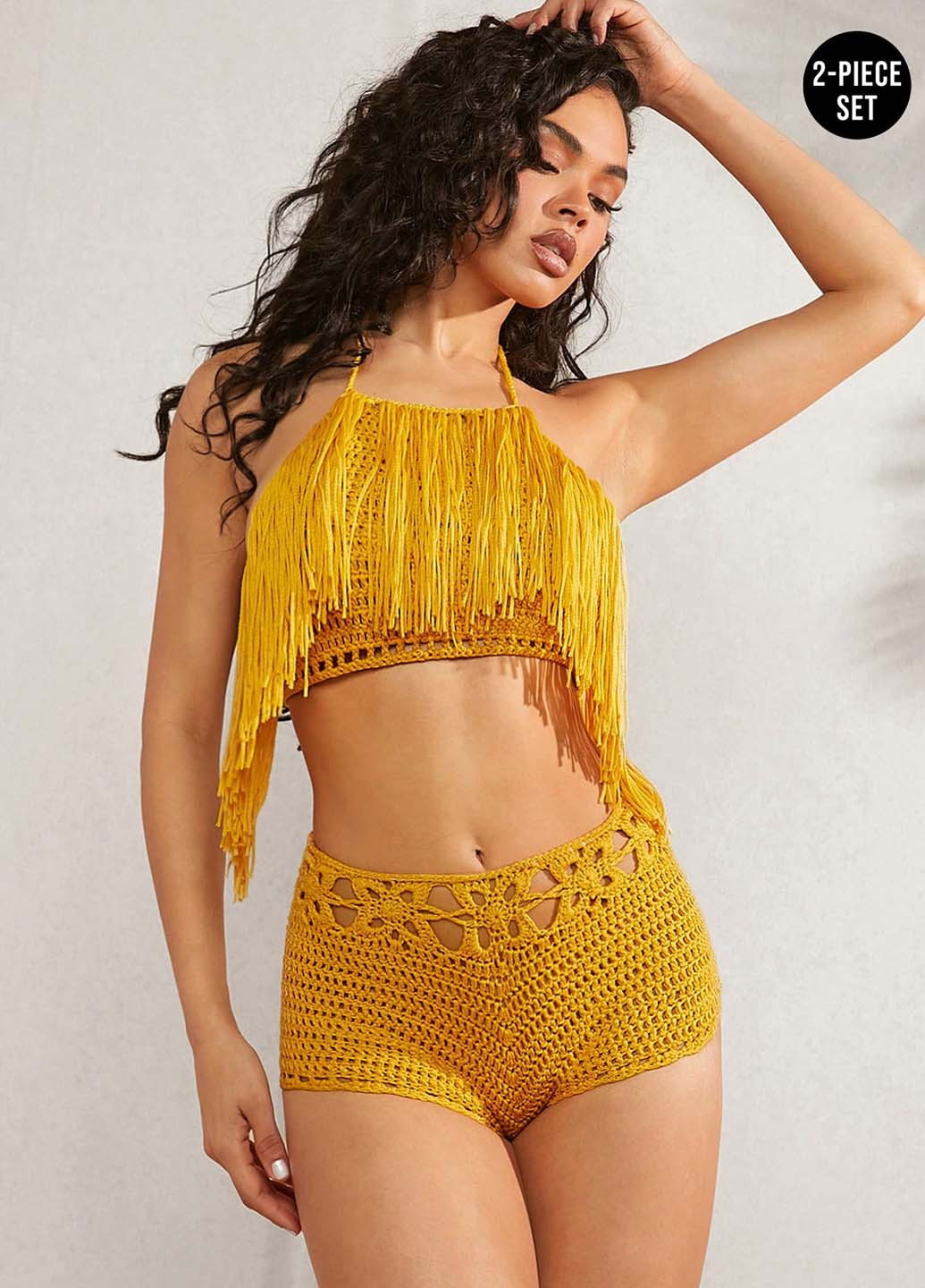 Горчичный летний комплект (топ, шорты) SHEIN