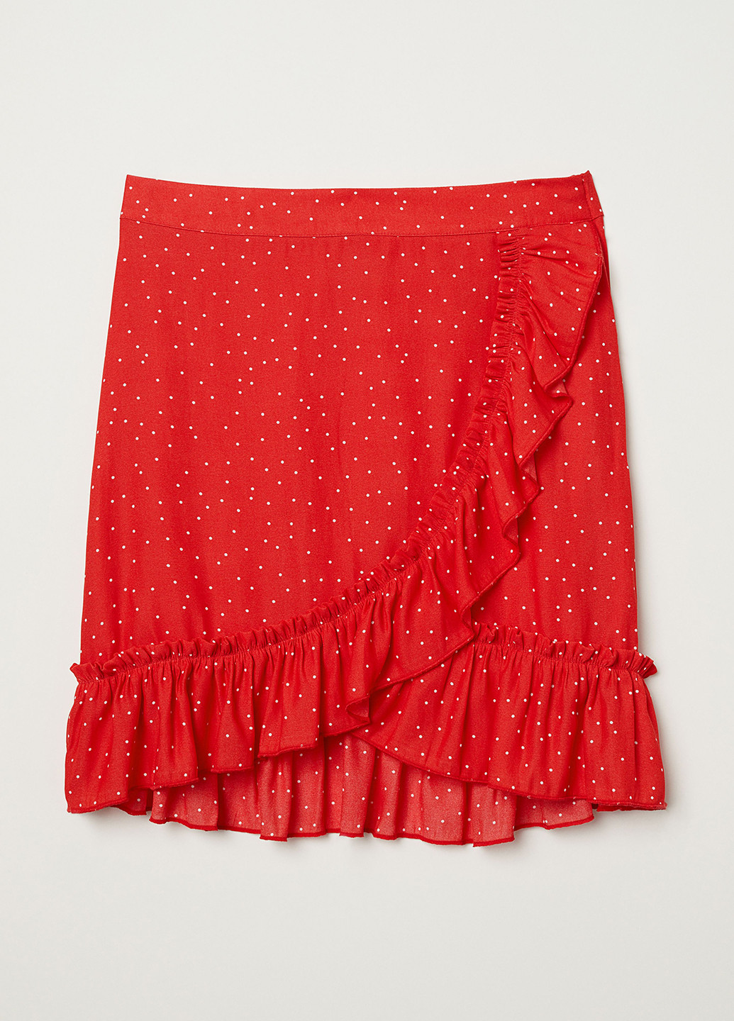 Красная кэжуал в горошек юбка H&M на запах