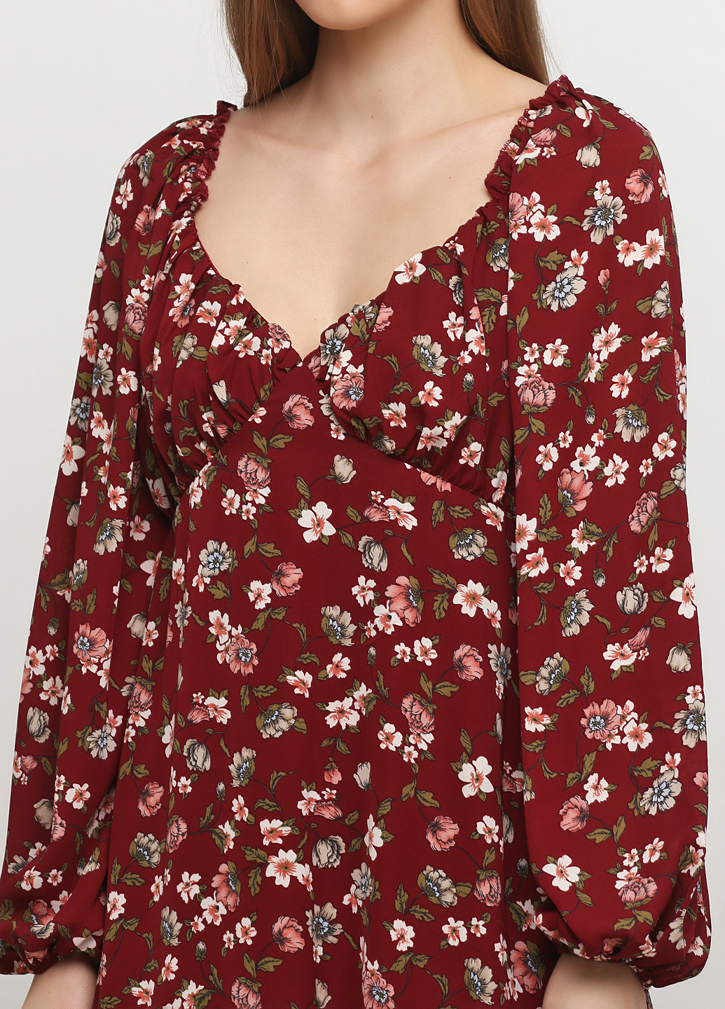 Бордовое кэжуал платье клеш Missguided с цветочным принтом