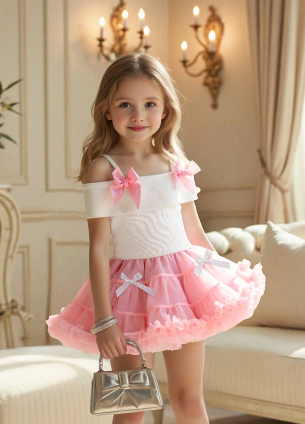 Розовая праздничный однотонная юбка SHEIN клешированная