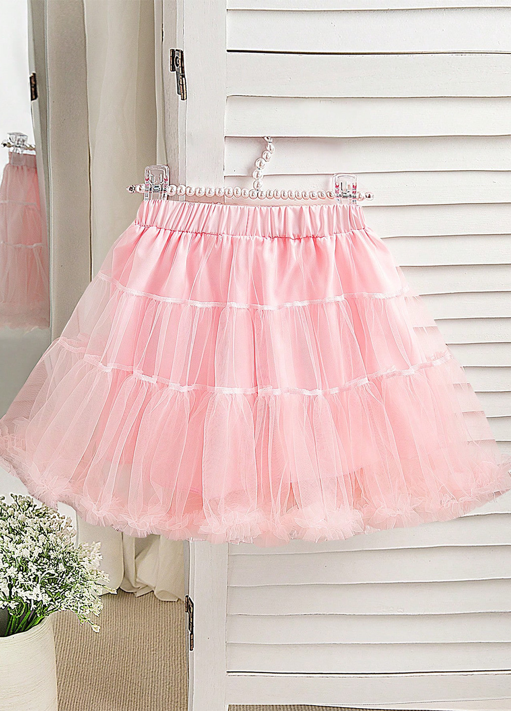 Розовая праздничный однотонная юбка SHEIN клешированная