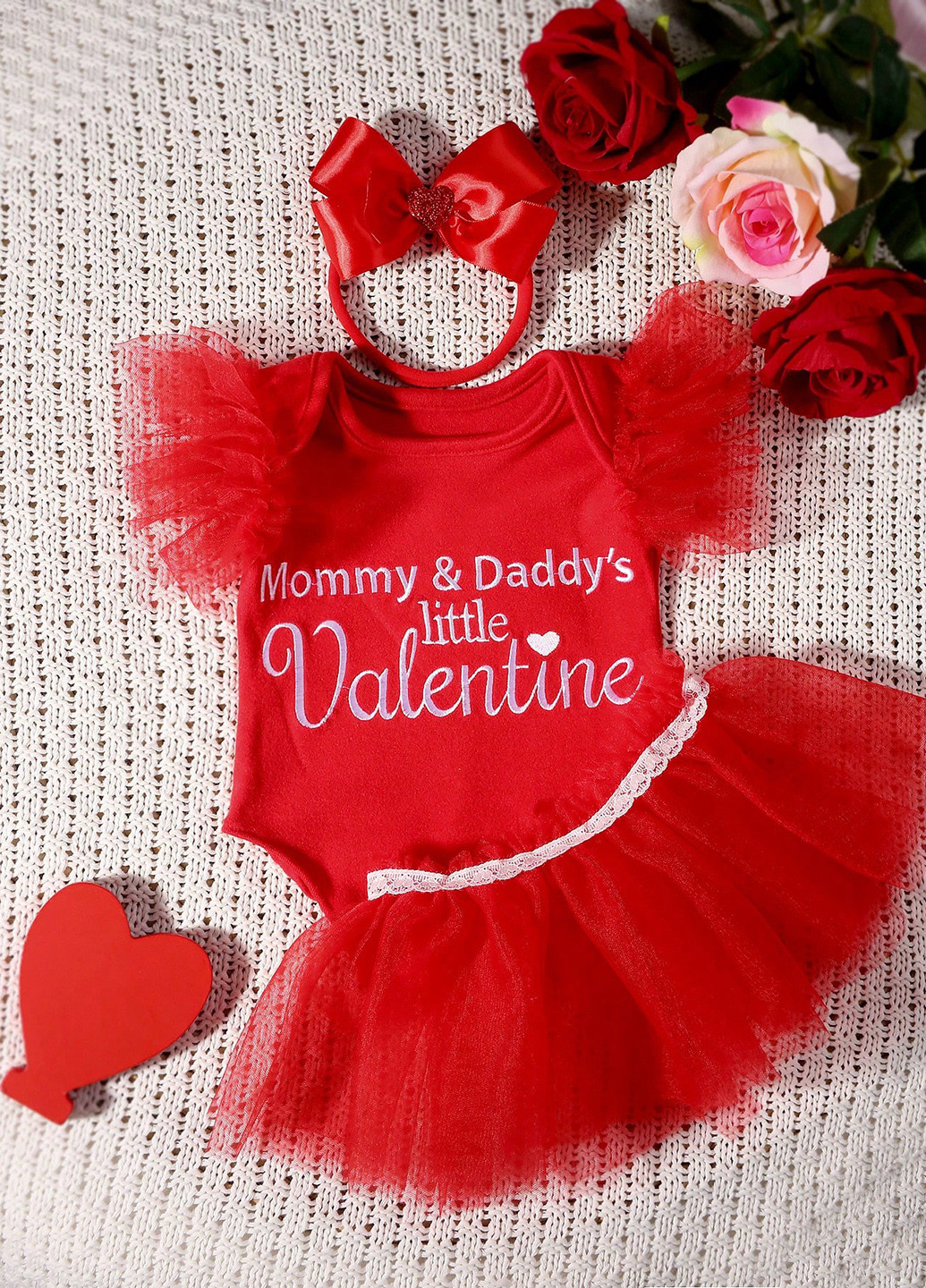 Червоний демісезонний комплект (боді, спідниця, пов'язка) SHEIN