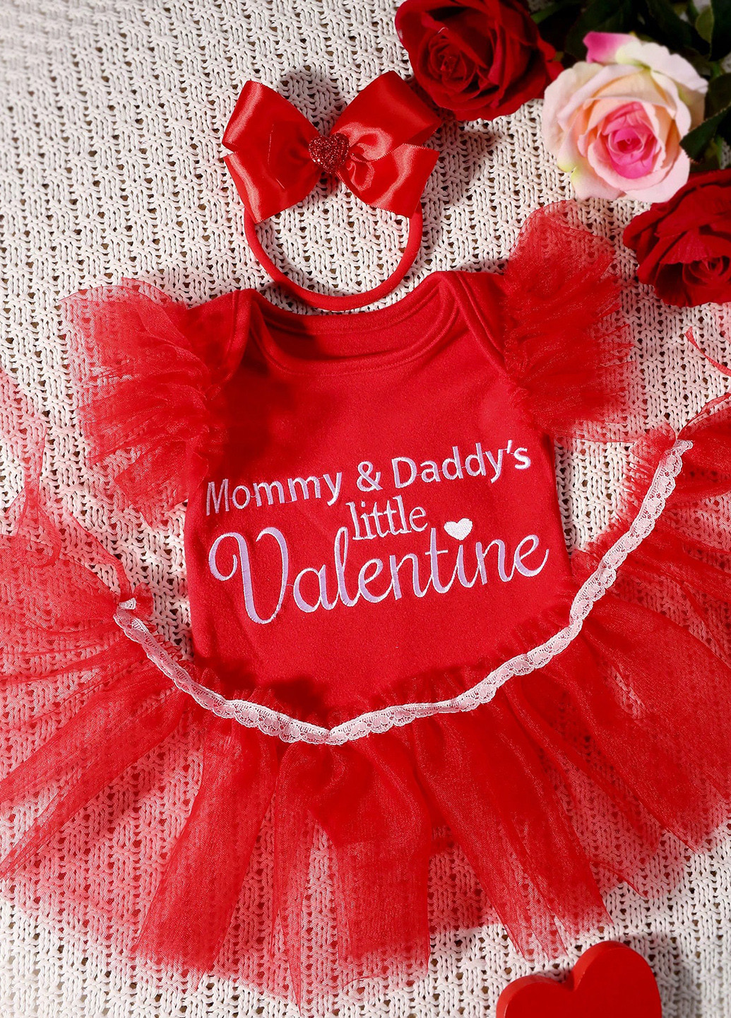 Червоний демісезонний комплект (боді, спідниця, пов'язка) SHEIN