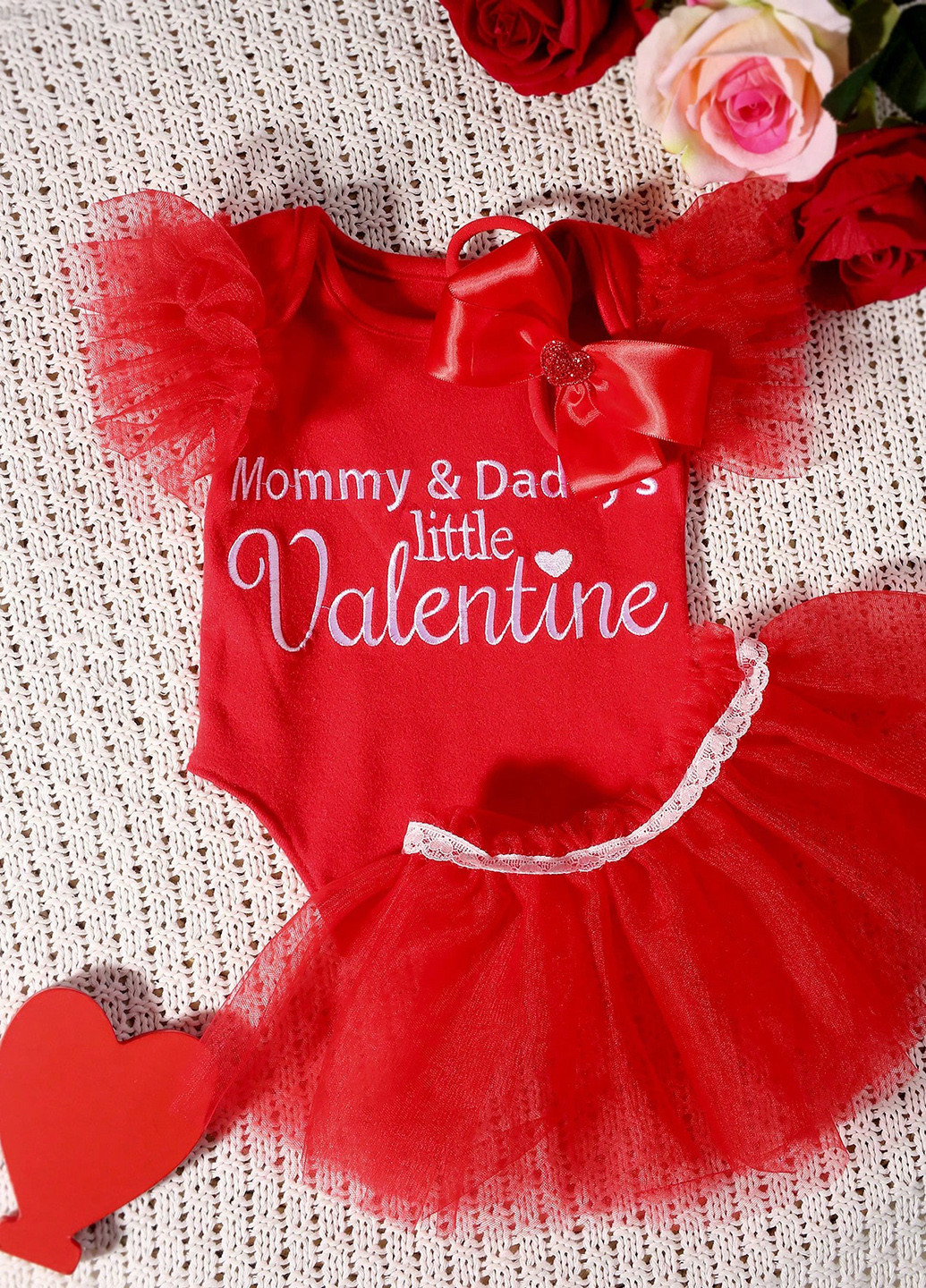 Червоний демісезонний комплект (боді, спідниця, пов'язка) SHEIN