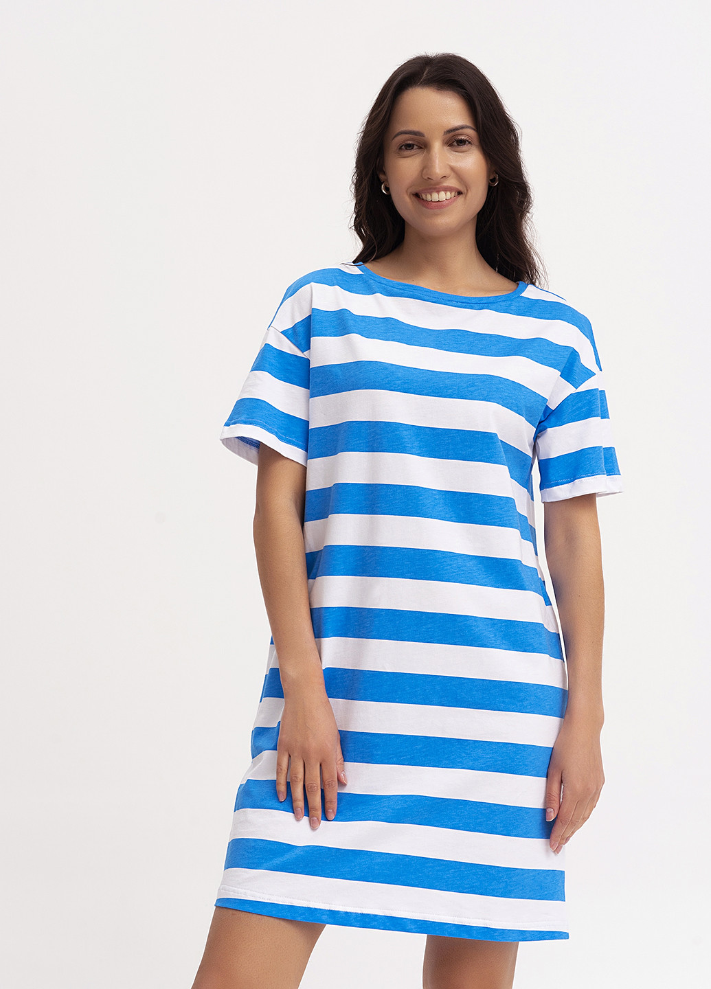 Синя кежуал футболка-сукня жіноча сукня-футболка KASTA design в смужку